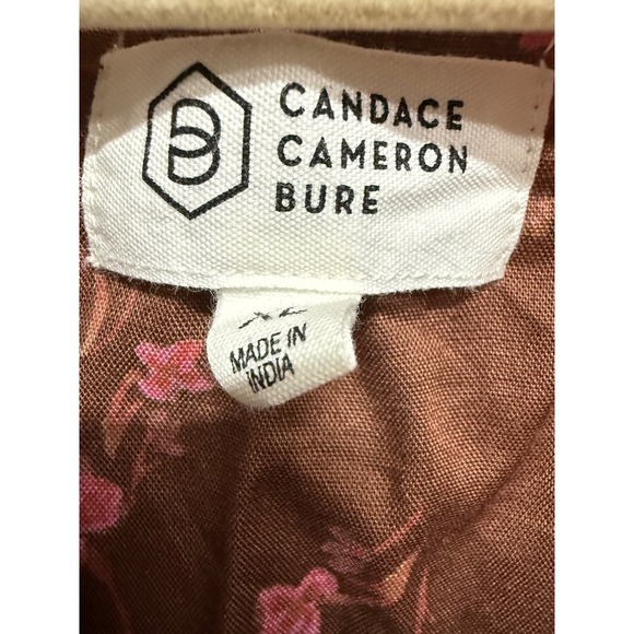Candace Cameron Bure Long Sleeve V-Neck Brown Floral Fall Top XL Boho Cottage - Picture 5 of 6
